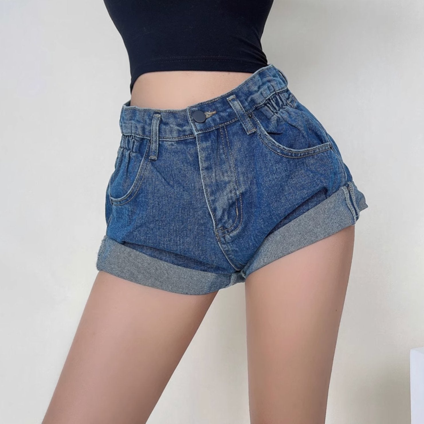 FOLDED DENIM SHORTS - Aumori