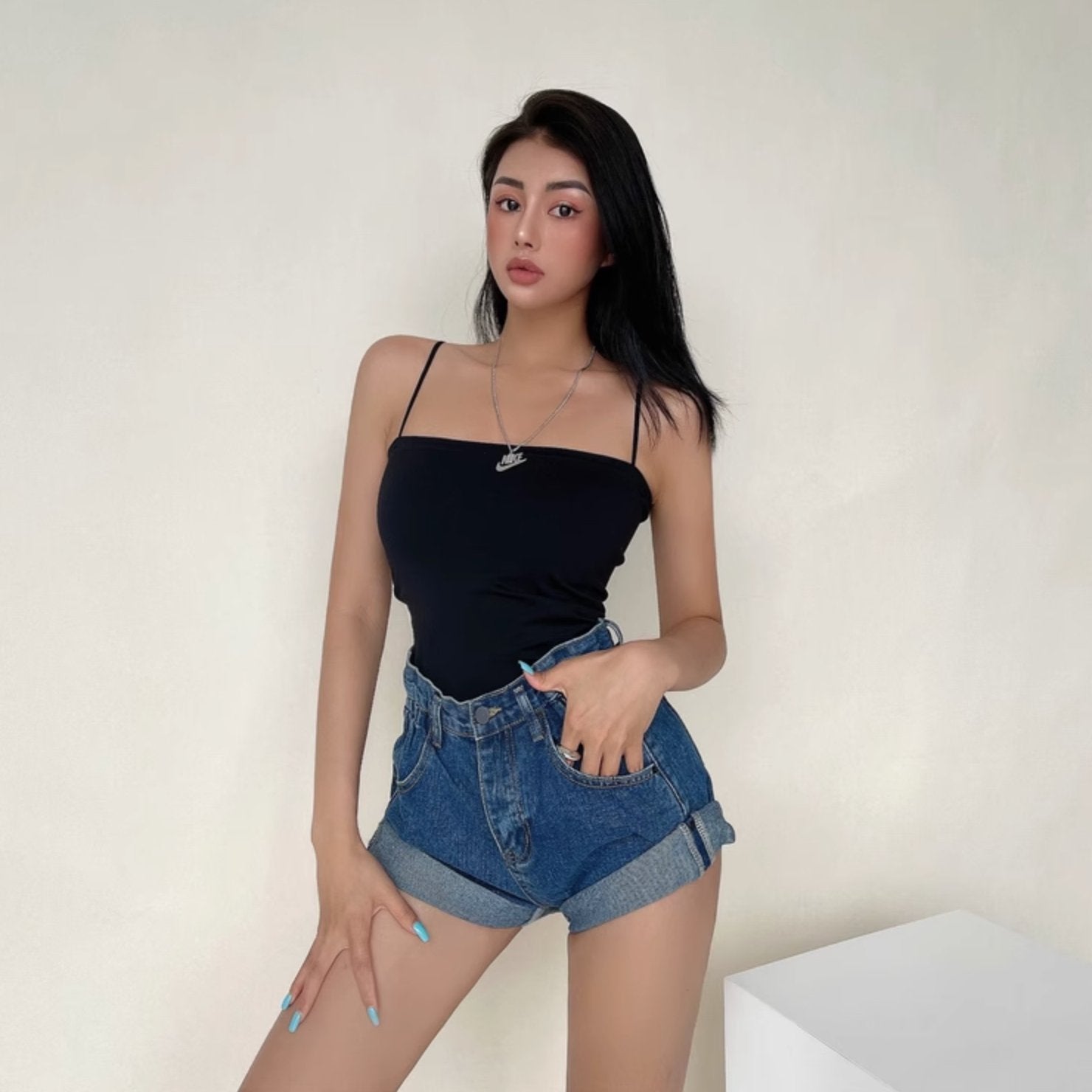 FOLDED DENIM SHORTS - Aumori