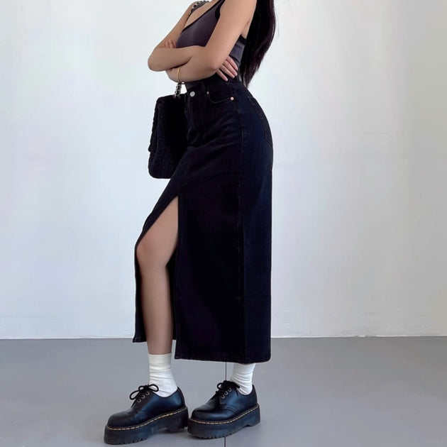 FRONT SPLIT DENIM SKIRT - Aumori