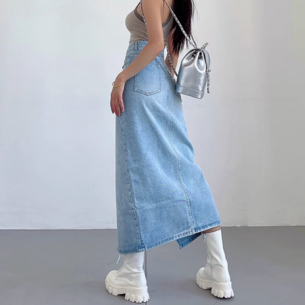 FRONT SPLIT DENIM SKIRT - Aumori