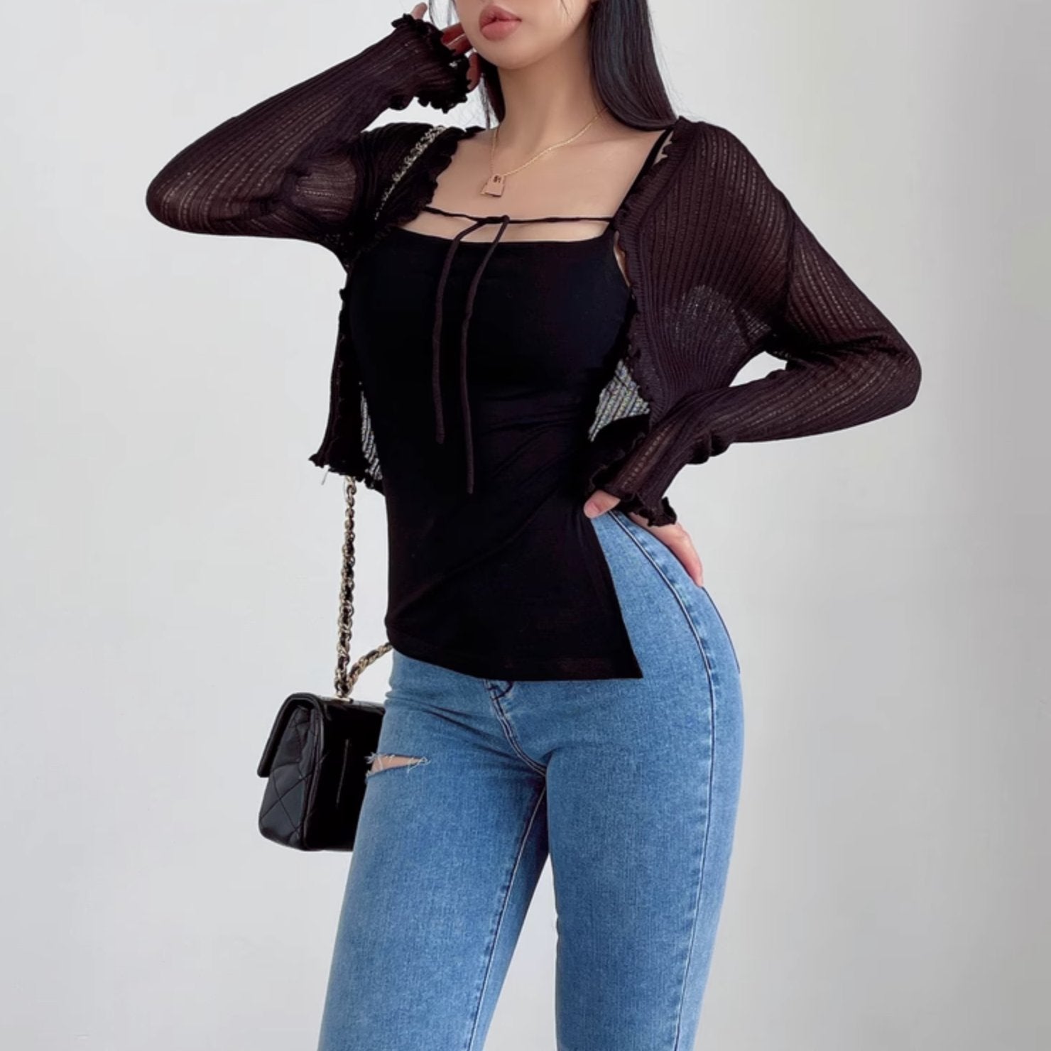 KNITTED CROP CARDIGAN - Stockbay