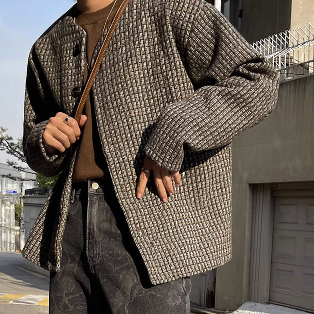 KNITTED V-NECK JACKET - Stockbay