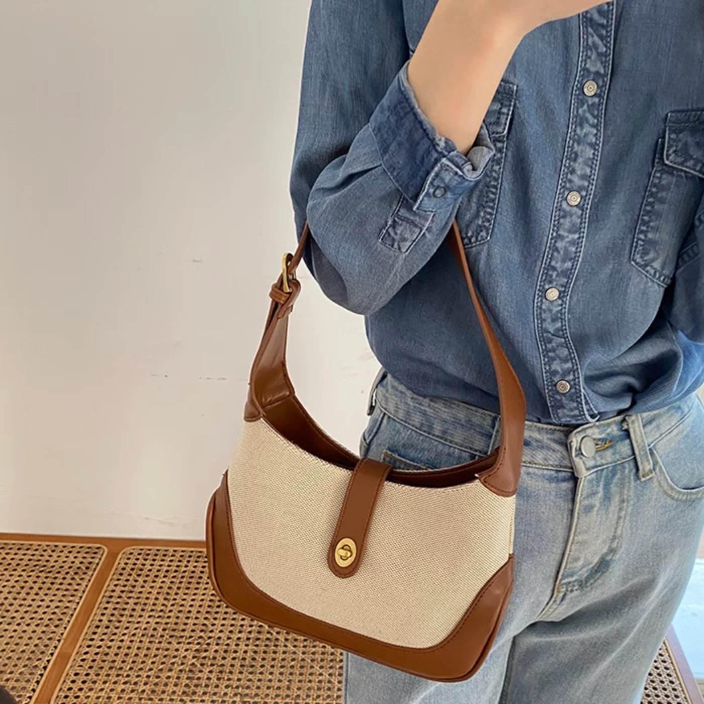 LEATHER CANVAS BAG - Aumori