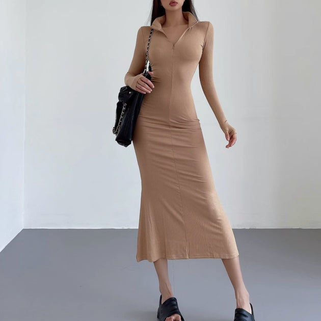 LONG SLEEVE ZIP UP DRESS - Stockbay