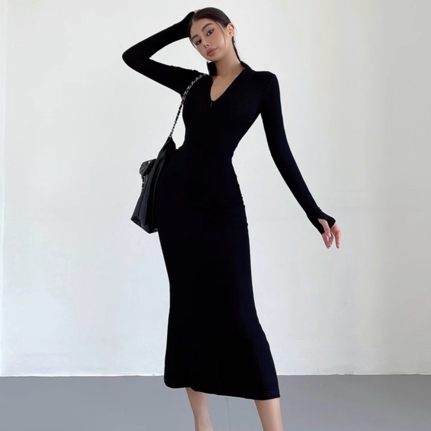 LONG SLEEVE ZIP UP DRESS - Stockbay