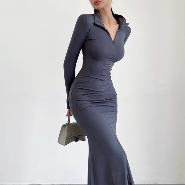 LONG SLEEVE ZIP UP DRESS - Stockbay