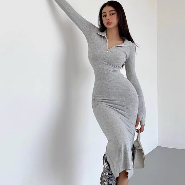 LONG SLEEVE ZIP UP DRESS - Stockbay