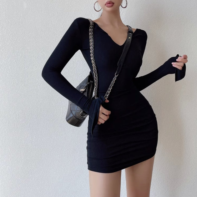 LOW CUT LONG SLEEVE DRESS - Aumori