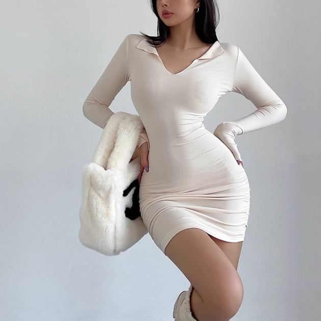 LOW CUT LONG SLEEVE DRESS - Stockbay