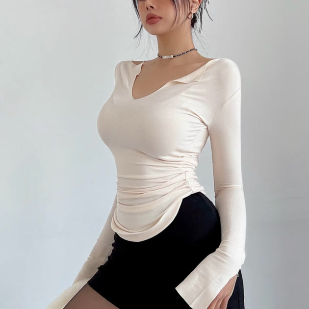 LOW CUT LONG SLEEVE TOP - Aumori