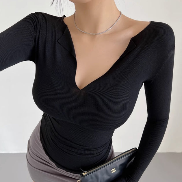 LOW CUT LONG SLEEVE TOP - Aumori