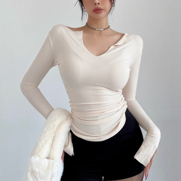 LOW CUT LONG SLEEVE TOP - Aumori