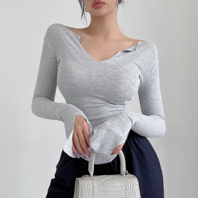 LOW CUT LONG SLEEVE TOP - Aumori