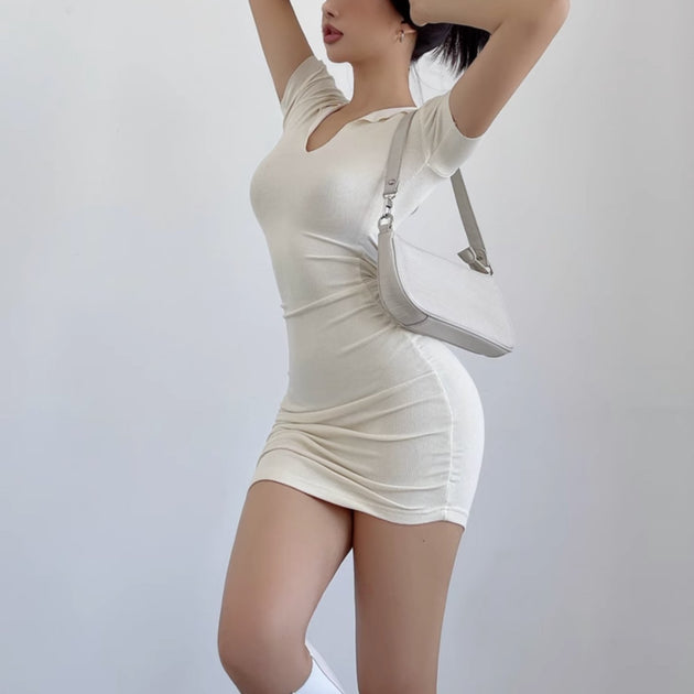 LOW CUT SHORT SLEEVE DRESS - Stockbay