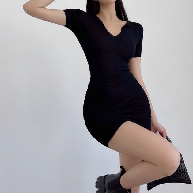 LOW CUT SHORT SLEEVE DRESS - Stockbay