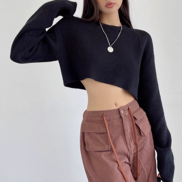 RIBBED CROP SWEATER - Aumori