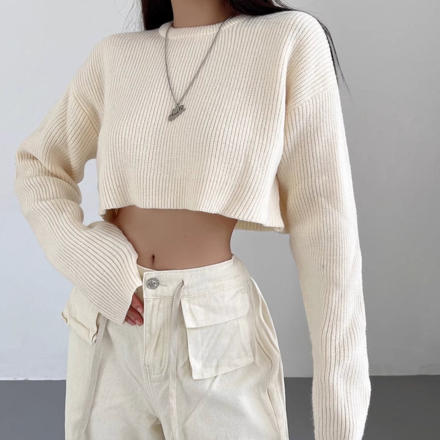 RIBBED CROP SWEATER - Stockbay