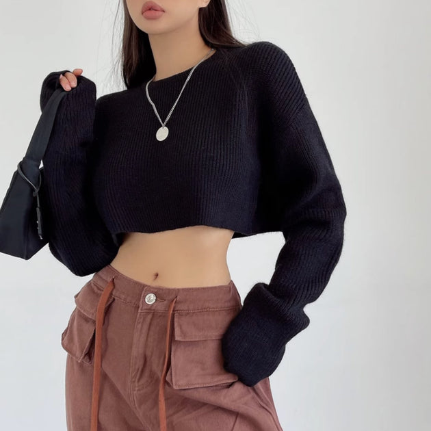 RIBBED CROP SWEATER - Stockbay