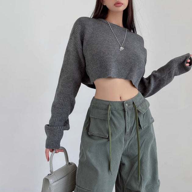 RIBBED CROP SWEATER - Aumori