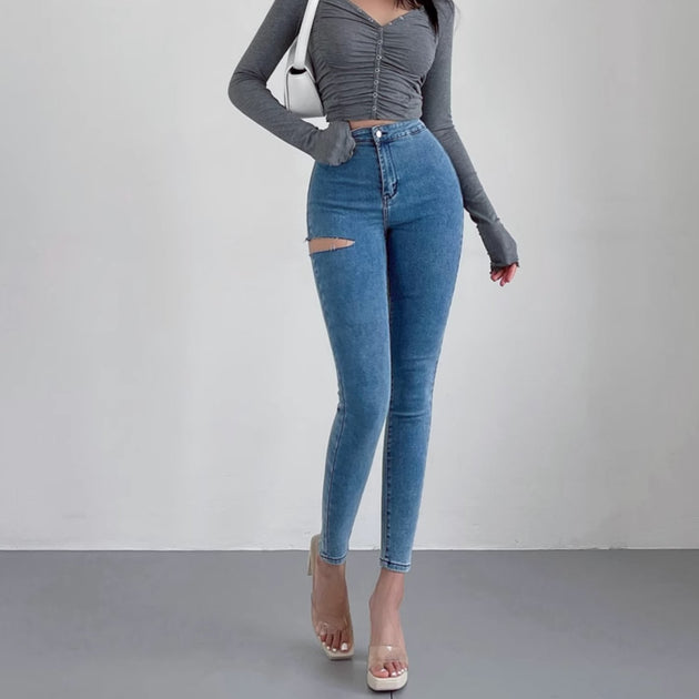 SIDE RIP TIGHT JEANS - Stockbay