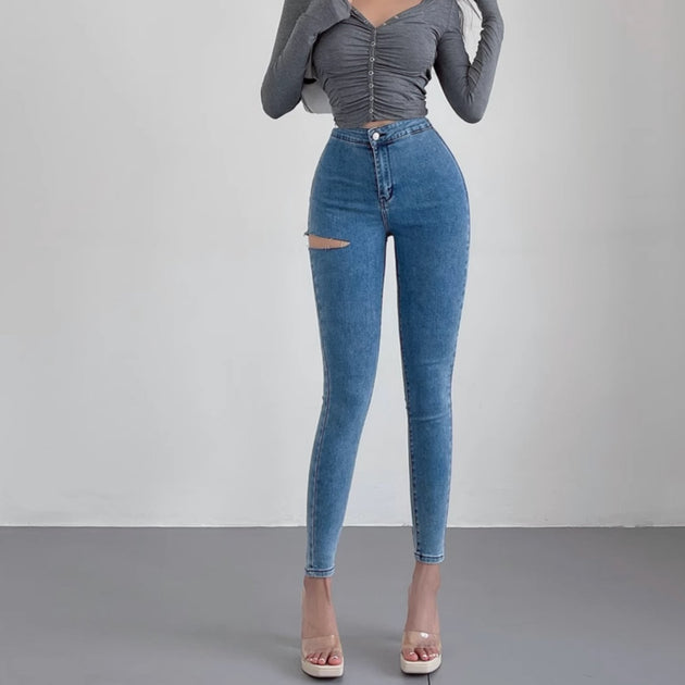 SIDE RIP TIGHT JEANS - Aumori