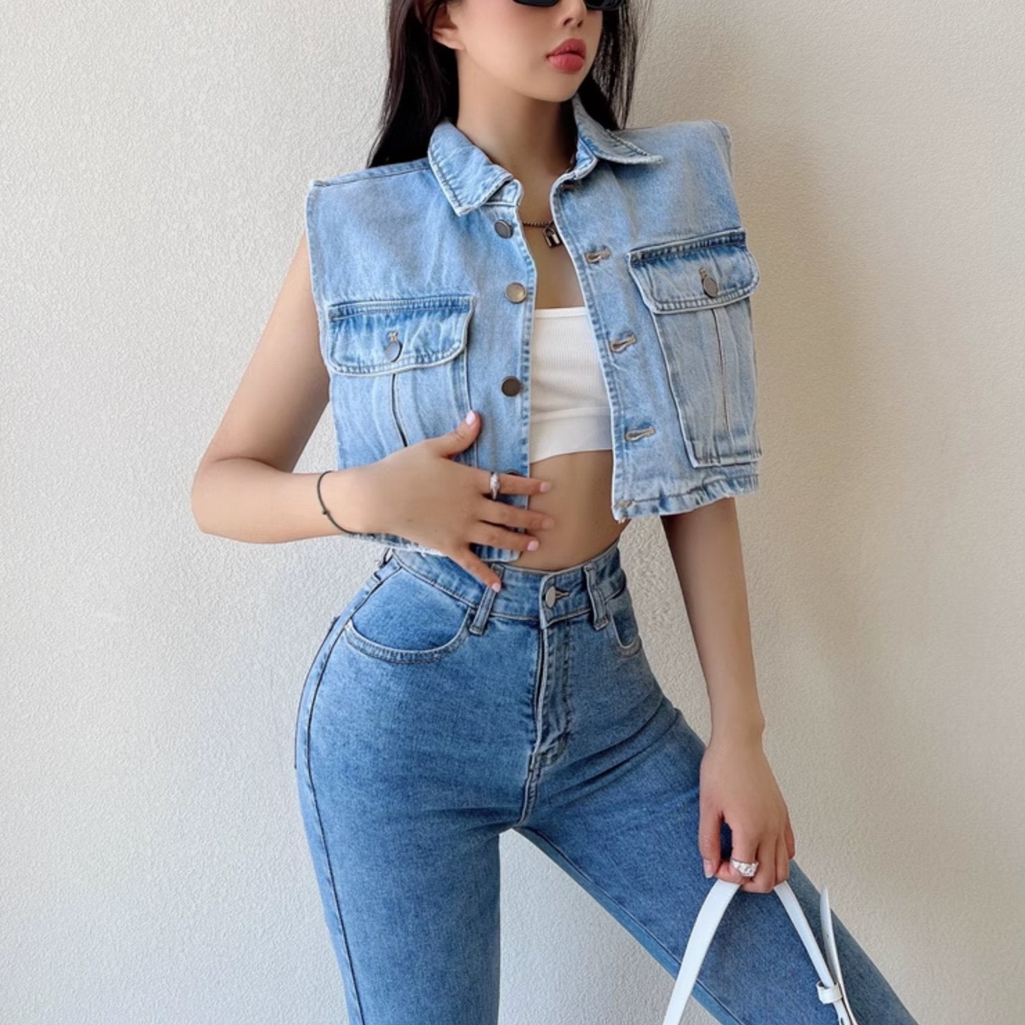 SLEEVELESS DENIM BUTTON UP - Stockbay