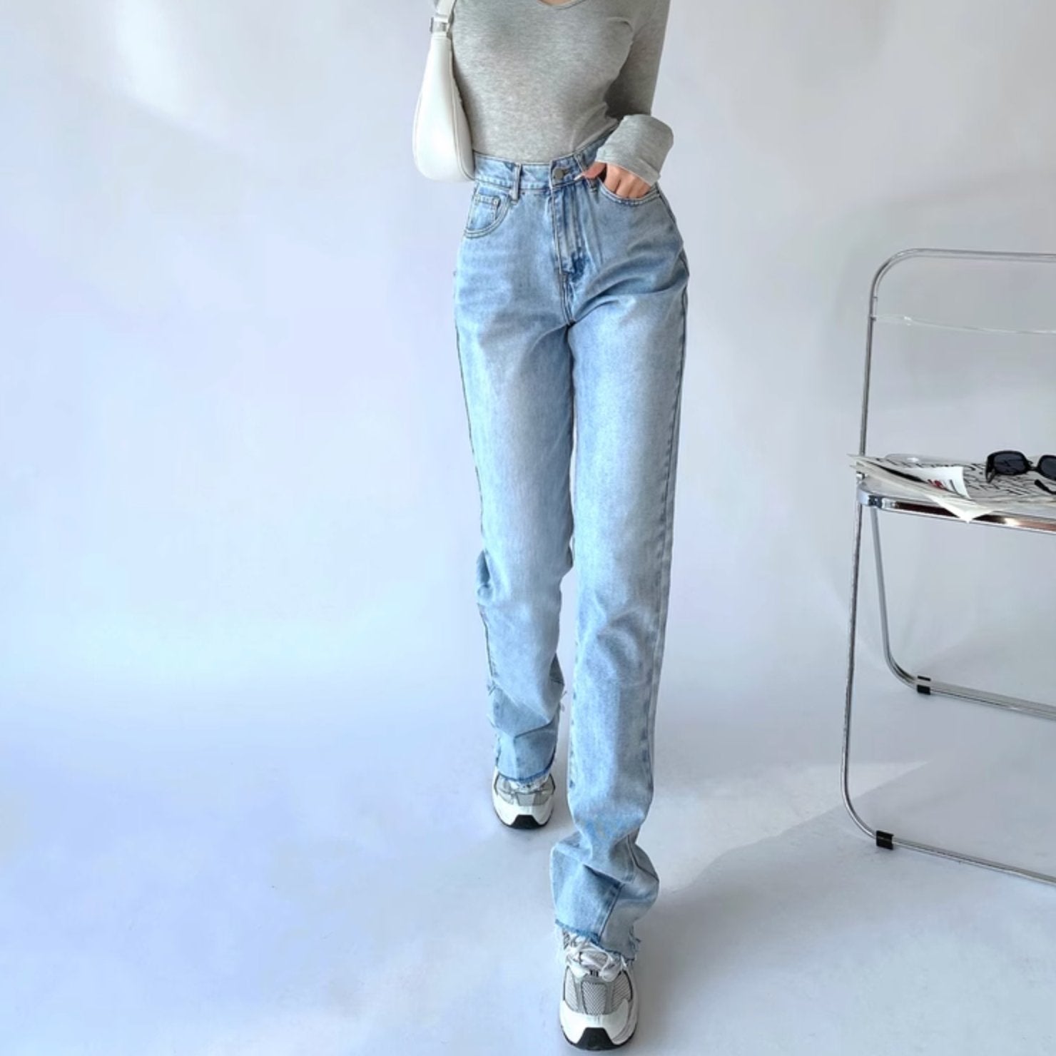 STRAIGHT SIDE SPLIT JEANS - Aumori